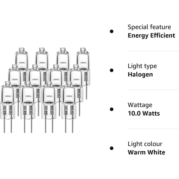 G4 12V Halogenlamper 10W 10W 10 pcs