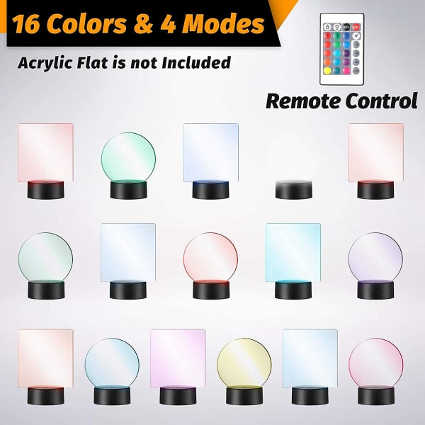 3D-yö led-valolamppujalusta 16 väriä led-valon näyttöjalusta, akryyli- ja hartsilasille Restalle black