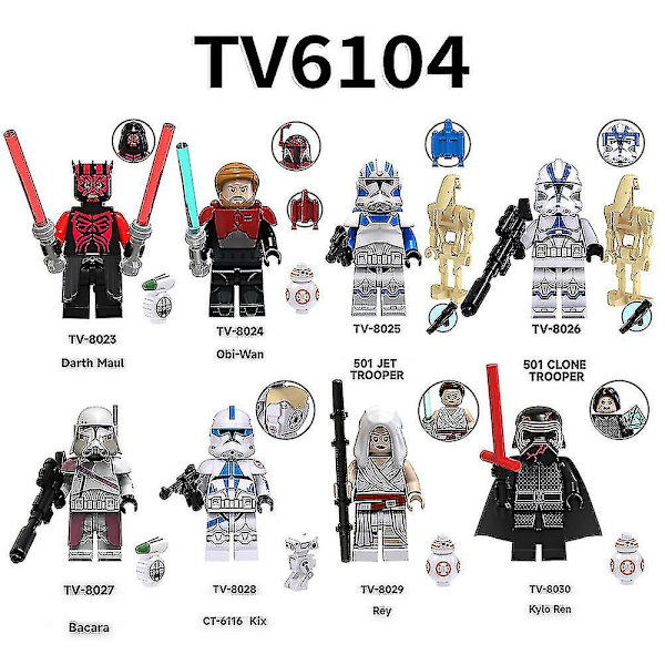 8 stk/sett Star Wars-serien Byggeklosser Minifigurer Darth Maul Obi-wan Rey Montering Actionfigurer Leker Barn Fans Samlegave