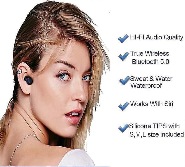 Trådløs Bluetooth-øretelefon 5.0 Vanntett, TWS Trådløs Bluetooth-ørepropp Ladeetui Mini (Gull)