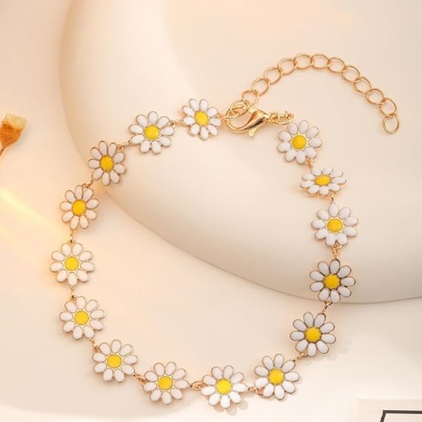 Söt Daisy Flower Armband för kvinnor Flickor Solros Blommor Justerbara kedja Armband Mode Smycken Presenter Födelsedag Jul