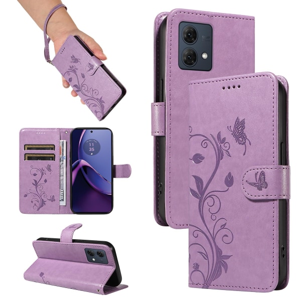 For Motorola Moto G84 5G skinntelefonveske med aprikosblomstmønster Purple