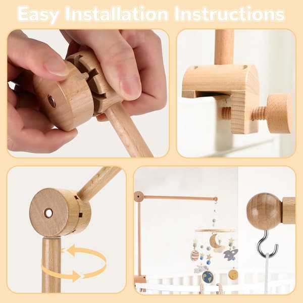 Crib Mobile Holder, Height Adjustable Wooden Mobile Stand, Suitable for Cribs, Hanging Wind Chimes and Changing Tables