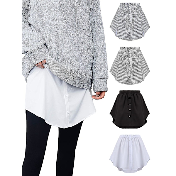 4 stk Skjorteforlenger for Kvinner Justerbar Lagdelt Falsk Topp Nedre Sveip Skjorte Halv Lengde Mini Skjørt (flerfarget, XL) Black 2XL