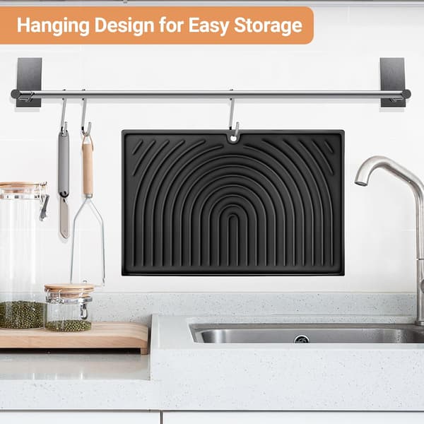 43×34 cm, Black Dish Drying Mat, Foldable Dish Mat, Heat Resistant Dish Drying Mat, Universal Non-Slip Silicone Mat for Kitchen