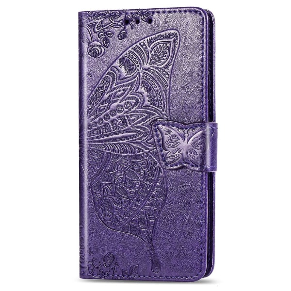Butterfly Love Flowers Prægning Horisontal Flip Læder Taske Til Lg Q60, Med Holder & Kort & & Dark purple