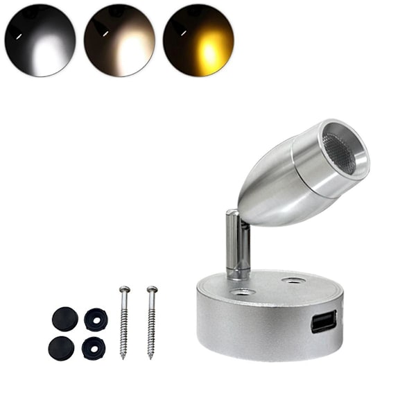 USB RV-valaisimet sisäkäyttöön lukulamppu LED-vuodelamppu 3W RV-seinävalaisimet Käännettävä Spo Silver