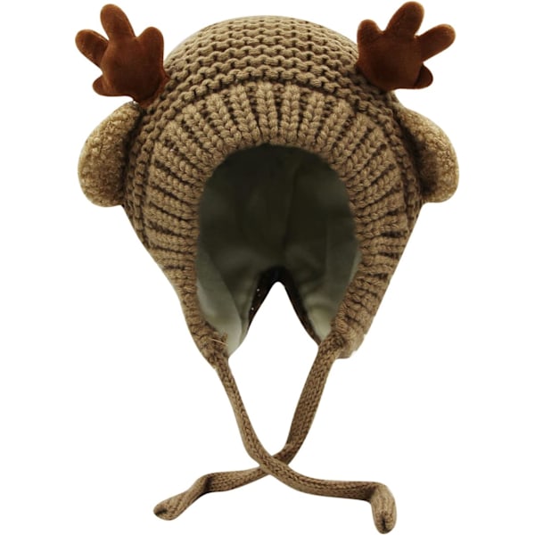 Sød Hjorte-Elg Gevir Baby Hat Vinter Varmt Plys Strikket Ørevarmer Bonnet Drenge Piger Kasket Beanie med Hakesnor Coffee One Size