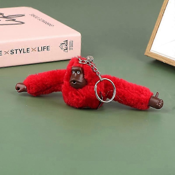 Söt Plush-Apa Nyckelring Orangutang Nyckelring På Byxväskans Bilprydnad - Rabatt Red 1PC