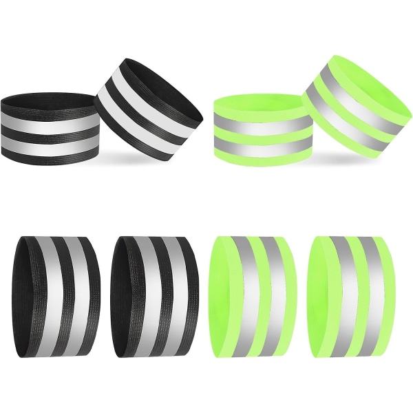 Set med reflekterande band, 8 delar, elastisk reflekterande tejp, reflekterande band med kardborreknäppning, starka reflekterande remsor, reflekterande (grön och svart)