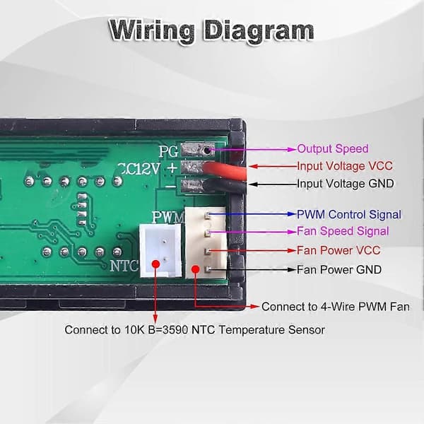 Vifte temperaturkontroller, DC 12V PWM 4-leder viftehastighetskontrollmodul med temperatursonde for 3A vifte PC Svart