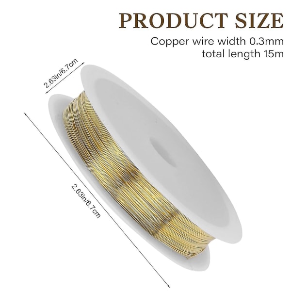 Smykkehåndverkstrådsett - 3 ruller med 0,3 mm kobbertråd for smykkefremstilling (15 m/rull)