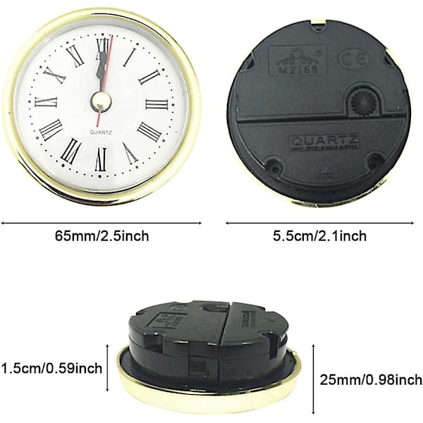 65 mm/2,5 tum Quartz Clock Clocks Insats, Universal Quiet Mini Clock Gold Trim, romerska siffror för hemmet