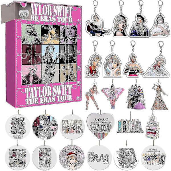 Taylor Swift Julekalender med 24 Stykker Gave Juleakryl Dekoration og Armbånd Overraskelse Julefavoritter