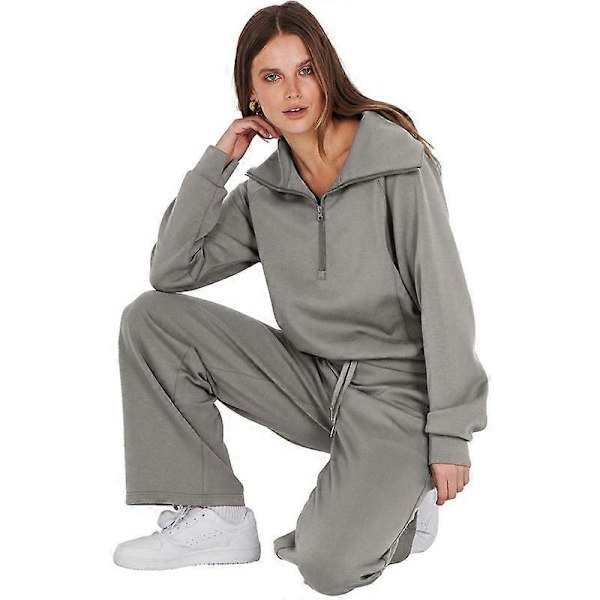 Dame Todelt Outfit Sveddrag Sæt Kvart Lynlås Efterår Lounge Sæt Tracksuit Black L