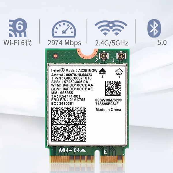 Wi-Fi 6 Ax201 M.2 Key E Cnvio 2 Wifi Card Dual Band 3000 Mbps langaton Bluetooth 5.0 Ax201ngw,wi White  Green
