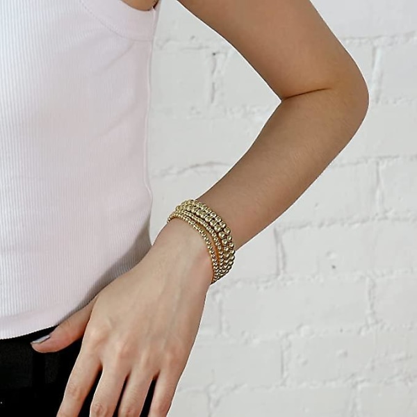 14k gullbelagte perlekulearmbånd strekkbare elastiske gullperlearmbånd for kvinner