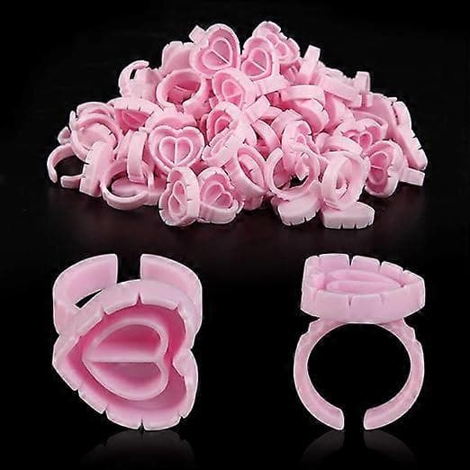 100 STK Limringe Vipperringe til Lim Limringe til Eyelash Extensions Eyelash Limholder Vipper Limringe Smarte Limkopper (Pink)