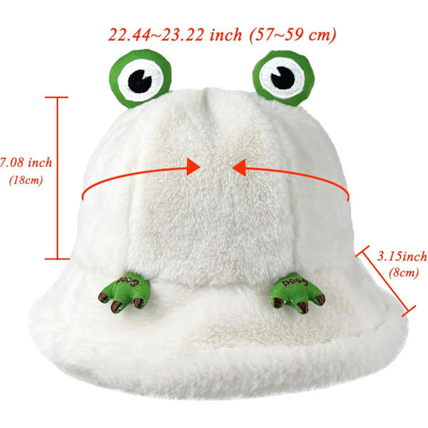 Fuzzy Bucket Hat för Kvinnor och Män - Luddig, Söt Bucket Hat för Vinter, Varm Plysch, Fiskehatt, Fluffig Sherpa, Rolig Hatt Frog-white