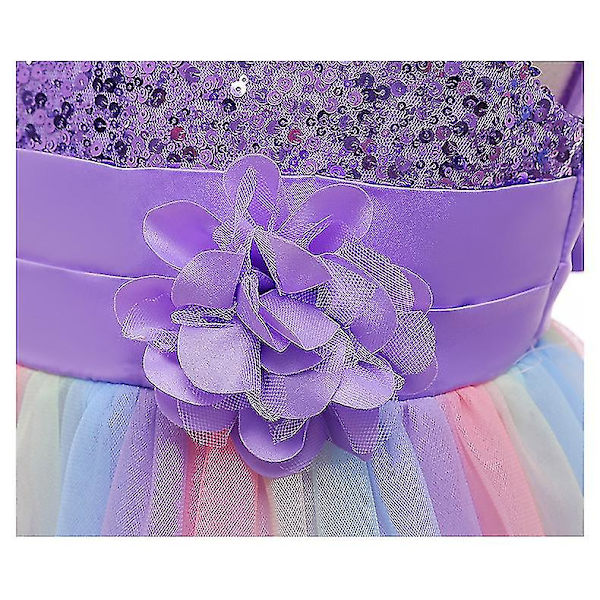Tyttöjen paljettimekko Rainbow Tutu Syntymäpäiväjuhla Prinsessamekko Näyttelypuku Kukkamekko Purple 120cm(5-6T)