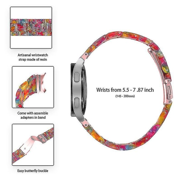 For Samsung Galaxy Watch 5 40mm / 44mm / Watch 5 Pro 45mm Resin Watch Band Rustfritt stålspennearmbånd Rainbow Candy