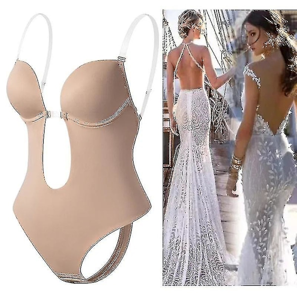 Rygfri Body Shaper BH Kvinder Dyb V-hals Body Shaper Sømløs Thong Usynlig Shapewear Til Bryllup Complexion 2XL