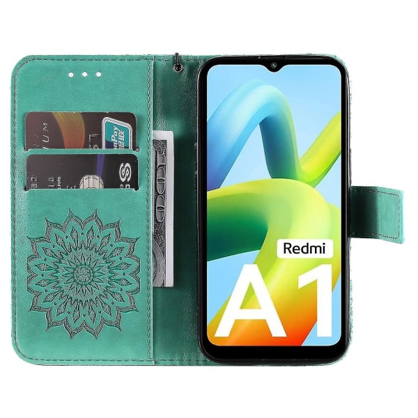 For Xiaomi Redmi A1 4G/A2 4G ripesikkert telefonstativ lommebokdeksel Sunflower PU-lær telefonveske