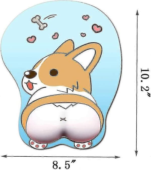 Anime Corgi Musematte med Håndleddsstøtte Del Ergonomisk Hund 3D Musematte for Kontor PC Bærbare Datamaskiner (blå) D