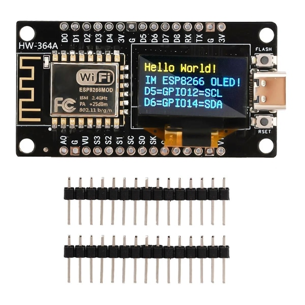 Nodemcu ESP8266 Development Board Seriel Wifi-modul CH340G med 0,96 OLED-skærm til /Micropython Black