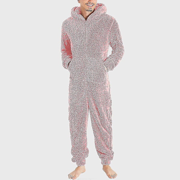 Mænds En-delt Flanel Pyjamas Fuzzy Fleece Flanel Onesies Nattøj Letvægts Plus Størrelse Varmt Vinter Jumpsuit Pjs11 Grey M