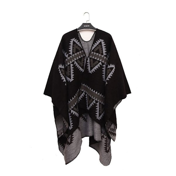 Varm sjal wrap dam tjock poncho pashmina cardigant med geometrisk mönster
