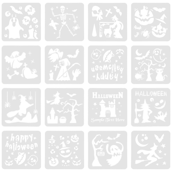 16 stk. Håndverks Tegnesjablonger Dekorative Halloween-sjablonger Husholdningsutskriftssjablonger