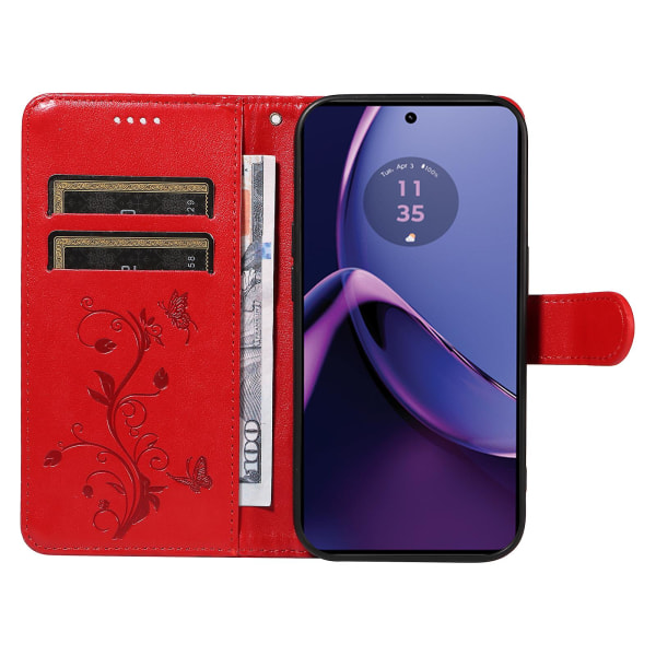 For Motorola Moto G84 5G skinntelefonveske med aprikosblomstmønster Red