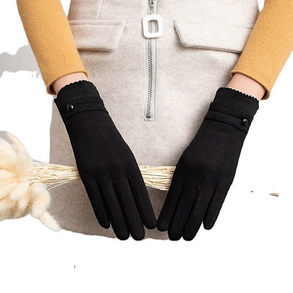 Nye kaninplysj Dralon fleece-fôrede høye elastiske termiske berøringsskjerm kvinners vinterhansker utendørs Black