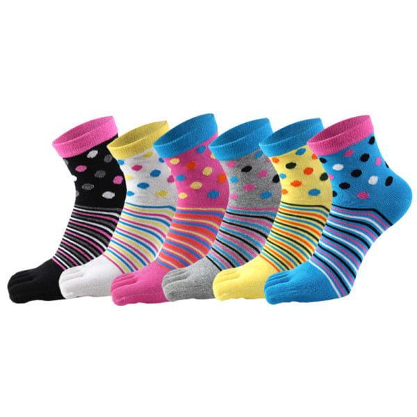 Women's socks with toes, 5 fingers, cotton, moisture wicking, 6-pack