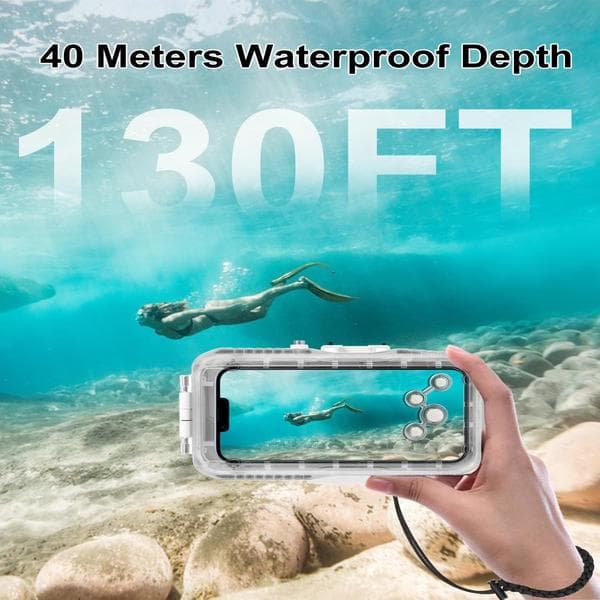 40m/130ft Vattentätt dykhus för iPhone 15 Pro Max/15 Plus /14 Plus / 14 Pro Max / 13 Pro Max /12 Pro Max
