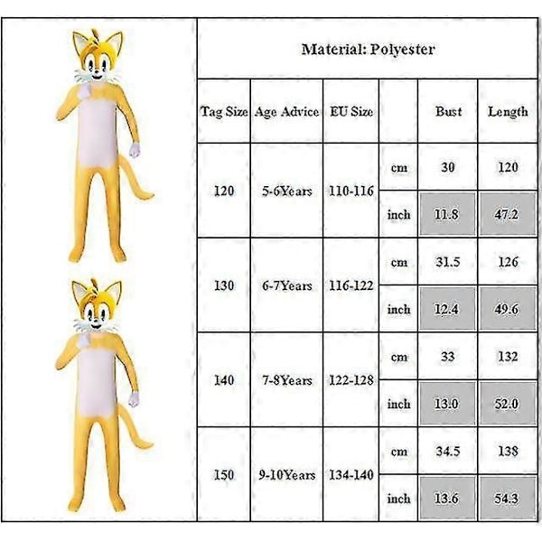 Barn Jumpsuit med Huvudbonad, Sonic Cosplay Kläder Långärmad Dragkedja Playsuit 120cm