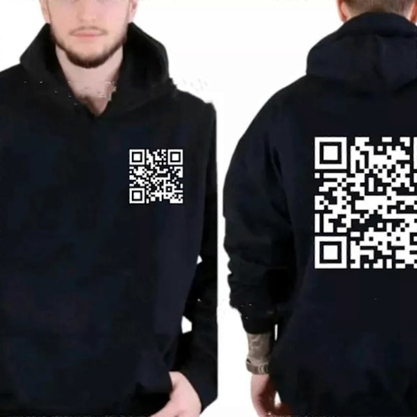 Morsom FU QR-kode hettegenser, Fuck You QR-kode hettegenser, QR-skannekode vits morsom hettegenser XL