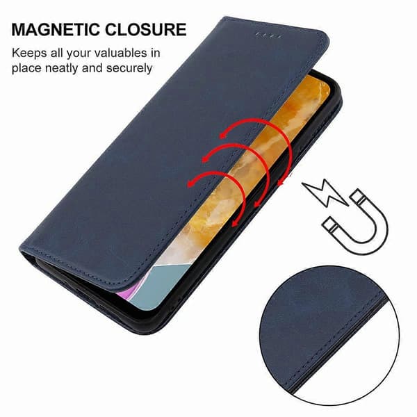 Magnetiskt läderfodral för Samsung Galaxy M15 Blue