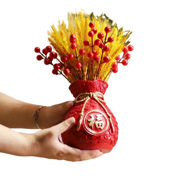 Harts Lucky Bag Vas Torkat vete Blomsterarrangemang Långvarig underhållsfri dekoration konstgjorda vetestamlar Red B