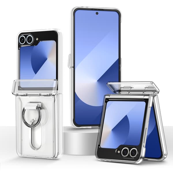 Etui til Samsung Galaxy Z Flip7, Central Axis Ring, Foldbar Kortholder Transparent