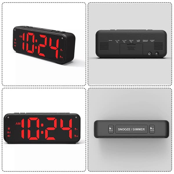 Iögonfallande USB Multifunktionell Väckarklocka med Intensiv Vibration för Djupsovare black red light