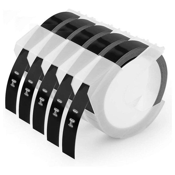5-pack tejp för präglingstejp 12 mm 3d präglingsetiketter, vit på svart för Dm1595 Organizer Xpress Pr Black