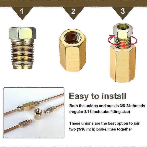 Inverteret Flare Rørmøtrik Fitting 7/16-24 Messing 1/4 Bremserør Fitting Sæt