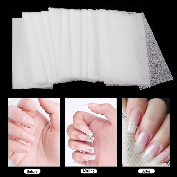 100 stykker Fibernegle kompatible med negleforlængelser, negleforlængelse Silk Fiberglass Gel Kit Falske negle Manicure Salon Tool kompatibel med Uv Gel Na