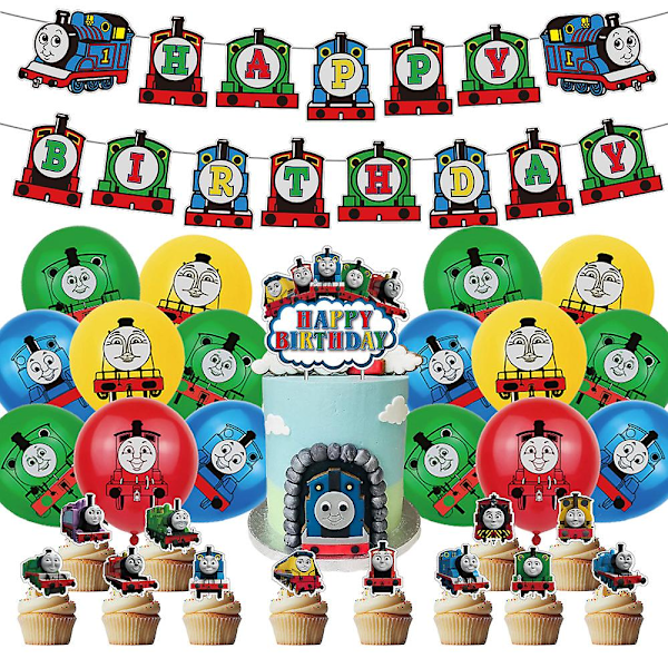 Thomas og Venner Tema Fødselsdagsfest Tilbehør Kits Banner Balloner Cupcake Kage Toppers Dekorationer