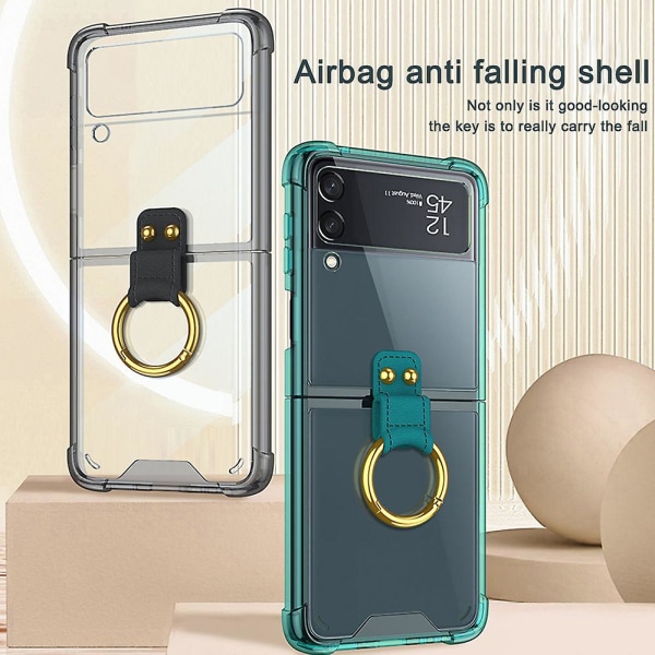 Case Cover Galaxy Z Flip 3 -puhelimelle pidikerenkaalla Clear Green