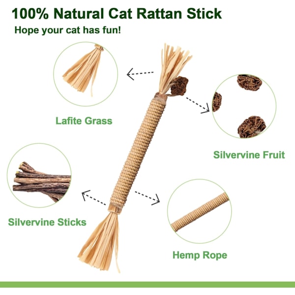 Sølvvinstokke til katte (6 stk.), naturlige katteurtpinde, kattetyggelegetøj, interaktivt kattelegetøj, kattelegetøj, bidelegetøj til killinger