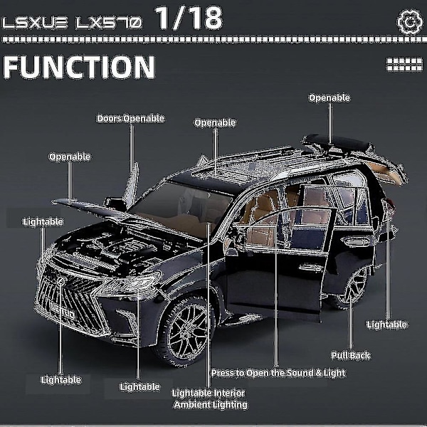 1/18 Lexus Lx570 Suv Sport Legetøjsbil Diecast Metal Model Miniature Træk Tilbage Lyd Lys Døre Kan Åbnes Samling Gave Til Børn