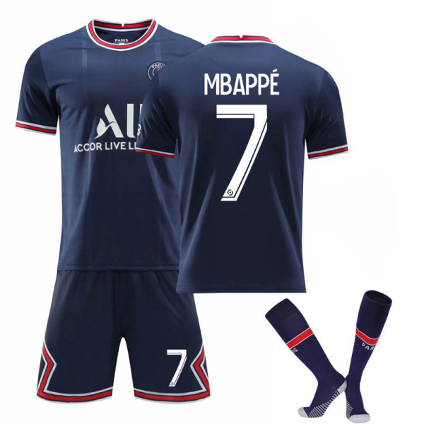 Fotballsett for barn Fotballskjorte Treningsskjorte Mbappe Adult Kids Blue 22（6-7Years）